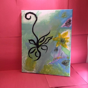 ORIGINAL Kunst Malerei, signiert, Medium Acryl / Öl / Edelstein Leinwand, Spider Flowers-1, von Lindana