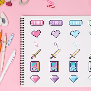 Cutsie Gamer Pixel Art Sticker Imprimibles x4 Colores / PNG Impresiones de pegatinas descargables / Kawai Sticker Imprimible / Retro Pixel Stickers