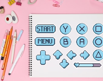 Pixel Art Blue Controller Buttons | PNG Downloadable Sticker Prints | Kawai Sticker Printable | Retro Pixel Stickers
