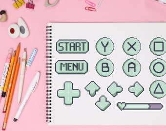 Pixel Art Green Controller Buttons | PNG Downloadable Sticker Prints | Kawai Sticker Printable | Retro Pixel Stickers