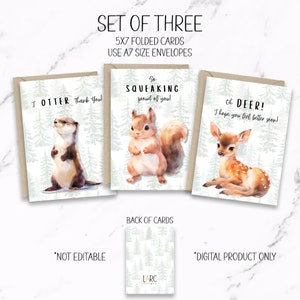Cards|Thank you Card|Get Well Card|Congrats Card|Set of 3 Cards|Woodland Cards| Animal card set|Animal puns|Printable cards|Greeting Cards