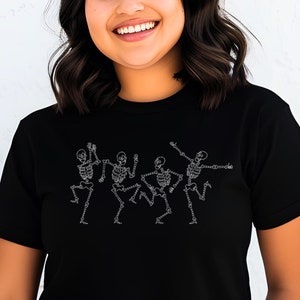 Dancing Skeletons Embroidered T-Shirt | Spooky Skeletons Embroidered Tee | Custom Halloween Embroidery