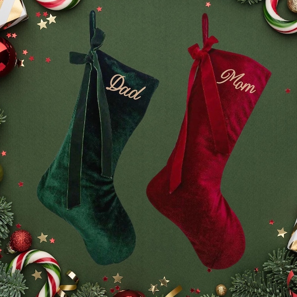 Personalized Embroidered Velvet Christmas Stocking | Family Stocking  | Luxury Soft Velvet Stocking