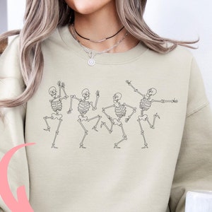Dancing Skeletons Embroidered Sweatshirt | Spooky Skeletons Embroidered Crewneck | Custom Halloween Embroidery