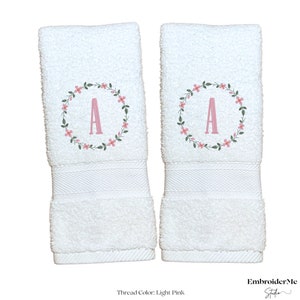 Elegant Floral Wreath Monogram Embroidered Towel Set | Custom Embroidery | Personalized Gift for Weddings, Birthdays & Housewarmings