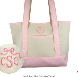 Embroidered Dainty Bow Monogram Heavy Canvas Tote Bag | Monogram Tote | Coquette Aesthetic | Sorority Rush Bag | Bridesmaid Gift | Vacation