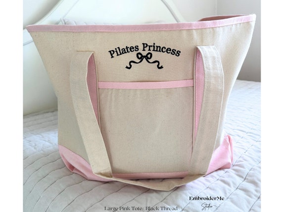 Embroidered Pilates Princess Canvas Tote Bag | Coquette Aesthetic | Sorority Rush Bag | Bridesmaid & Vacation Gift | For the Girlies
