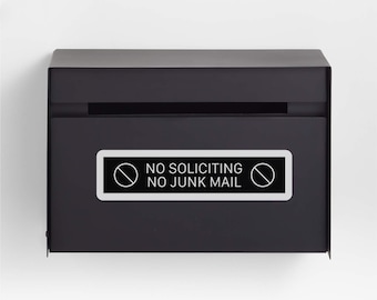 No Soliciting No Junk Mail Vinyl Sticker: Minimalist Mailbox Sign (5.5" x 1.1")