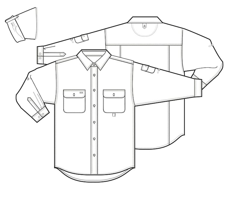 Woven Button Shirt Technical Fashion Illustration Vector Template Set ...