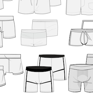 Men's swim briefs flat sketch editable fashion illustration collection