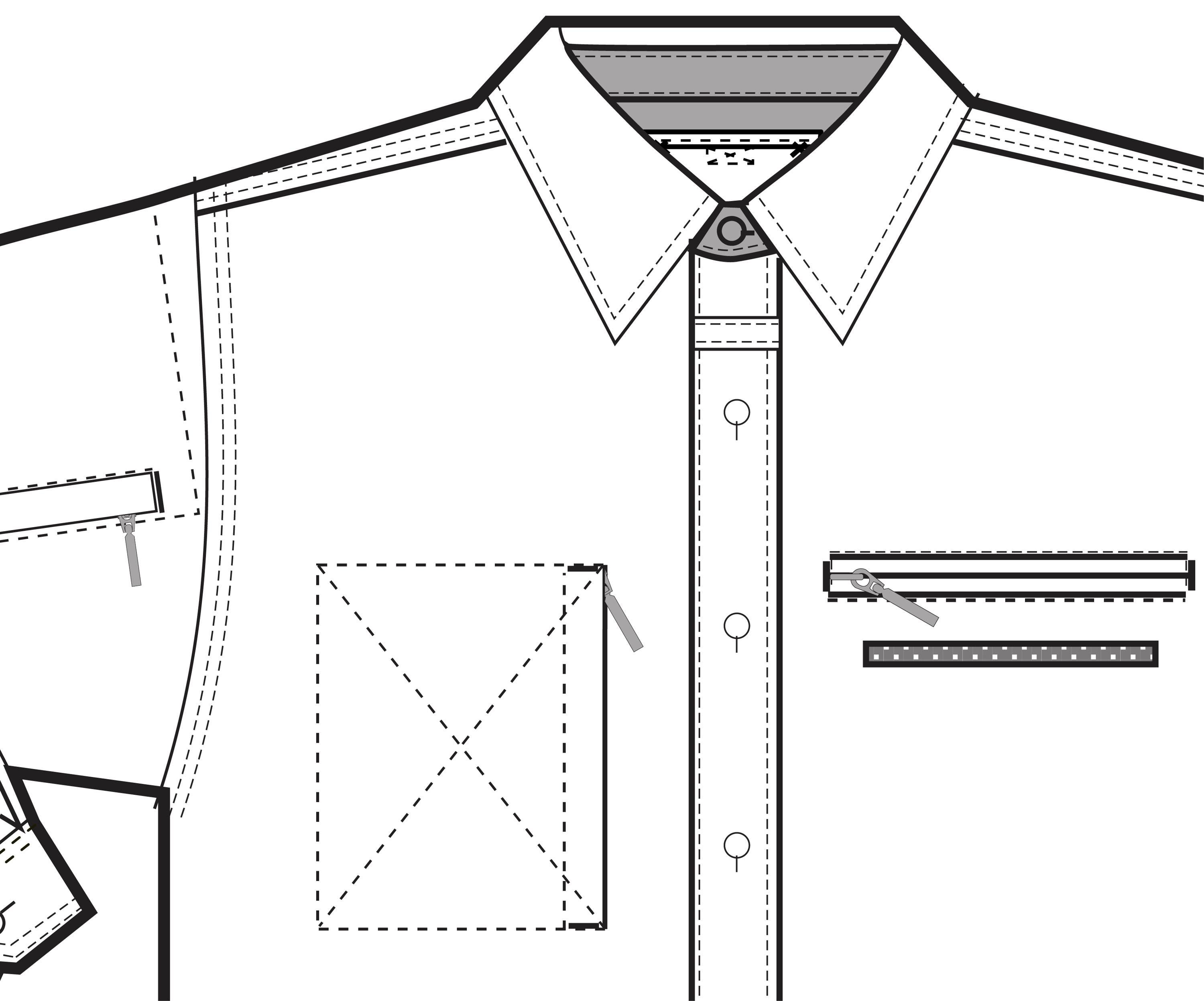 Woven Button Shirt Technical Fashion Illustration Vector Template Set ...