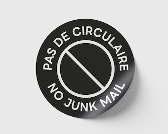 Bilingual Pas de Circulaire No Junk Mail Vinyl Sticker: Minimalist Black and White
