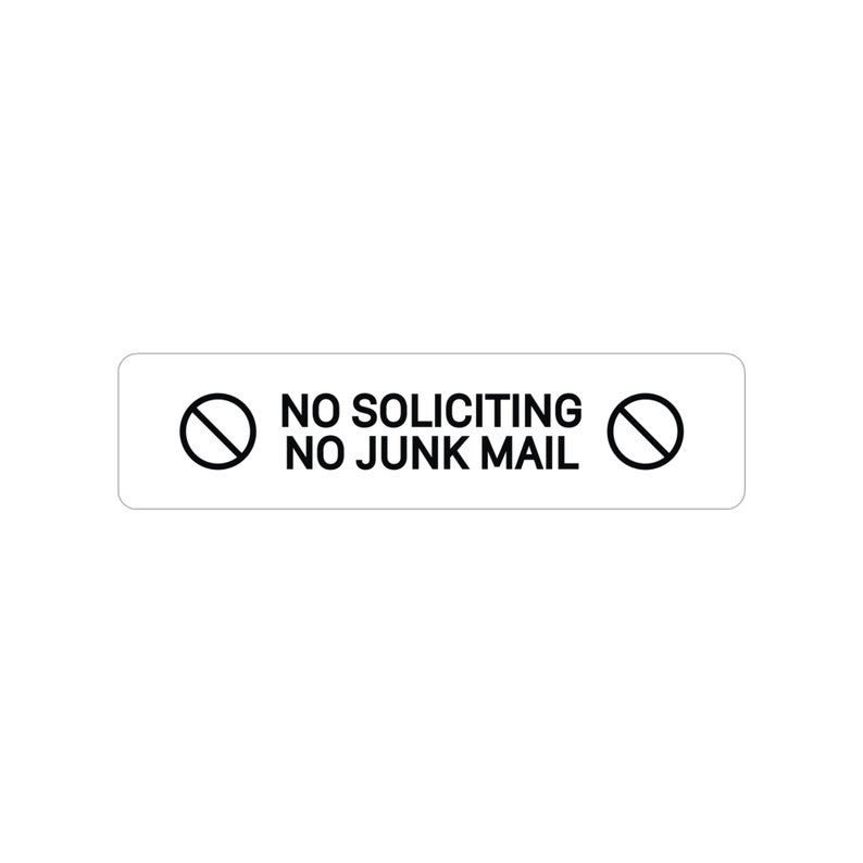 No Soliciting No Junk Mail Outdoor Sticker for Windows, Mailboxes, and Doors, Transparent with Black Text, Weather-Resistant