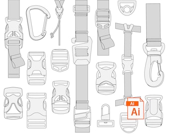 Conjunto vectorial de hebillas y adornos: ilustraciones de accesorios de moda (AI, EPS)