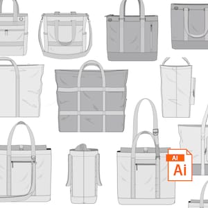 Tragetasche CAD Vektor-Illustrationspaket - mit bearbeitbaren Strichen und Füllungen - mehrere Designs und Ansichten