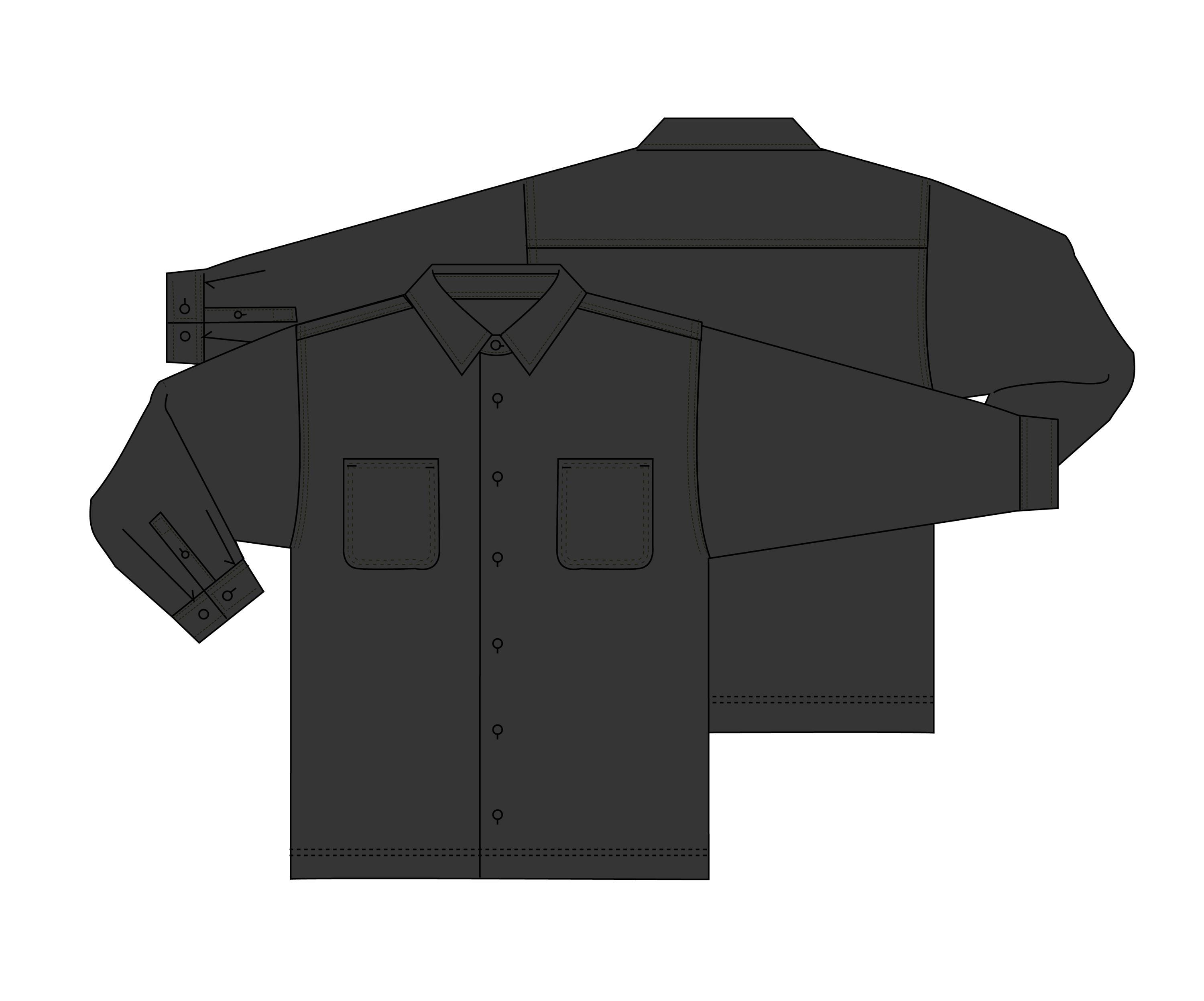 Woven Button Shirt Technical Fashion Illustration Vector Template Set ...