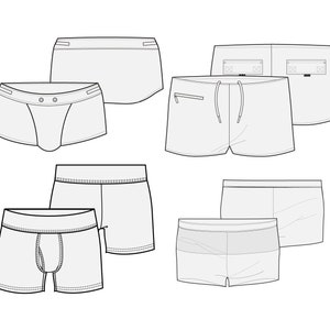 Men's swim briefs flat sketch editable fashion illustration collection