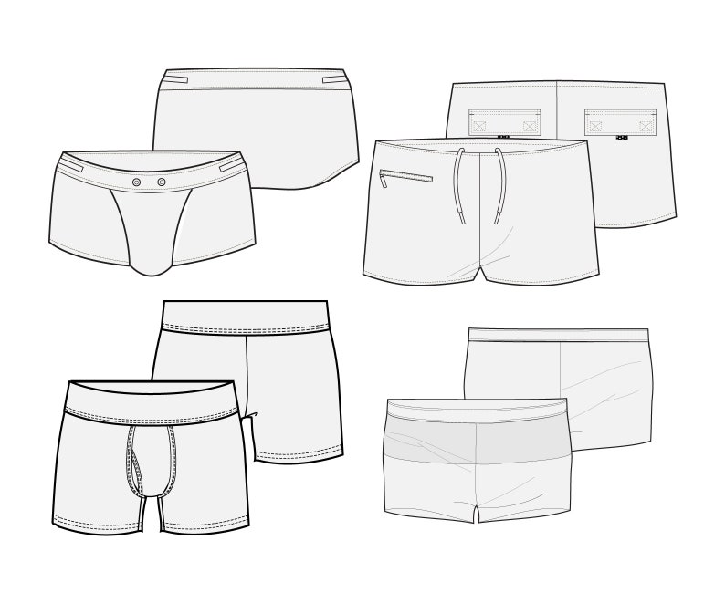 Men's swim briefs flat sketch editable fashion illustration collection