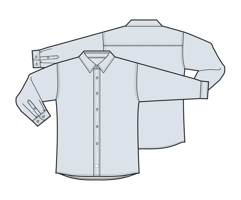 Woven Button Shirt Technical Fashion Illustration Vector Template Set ...