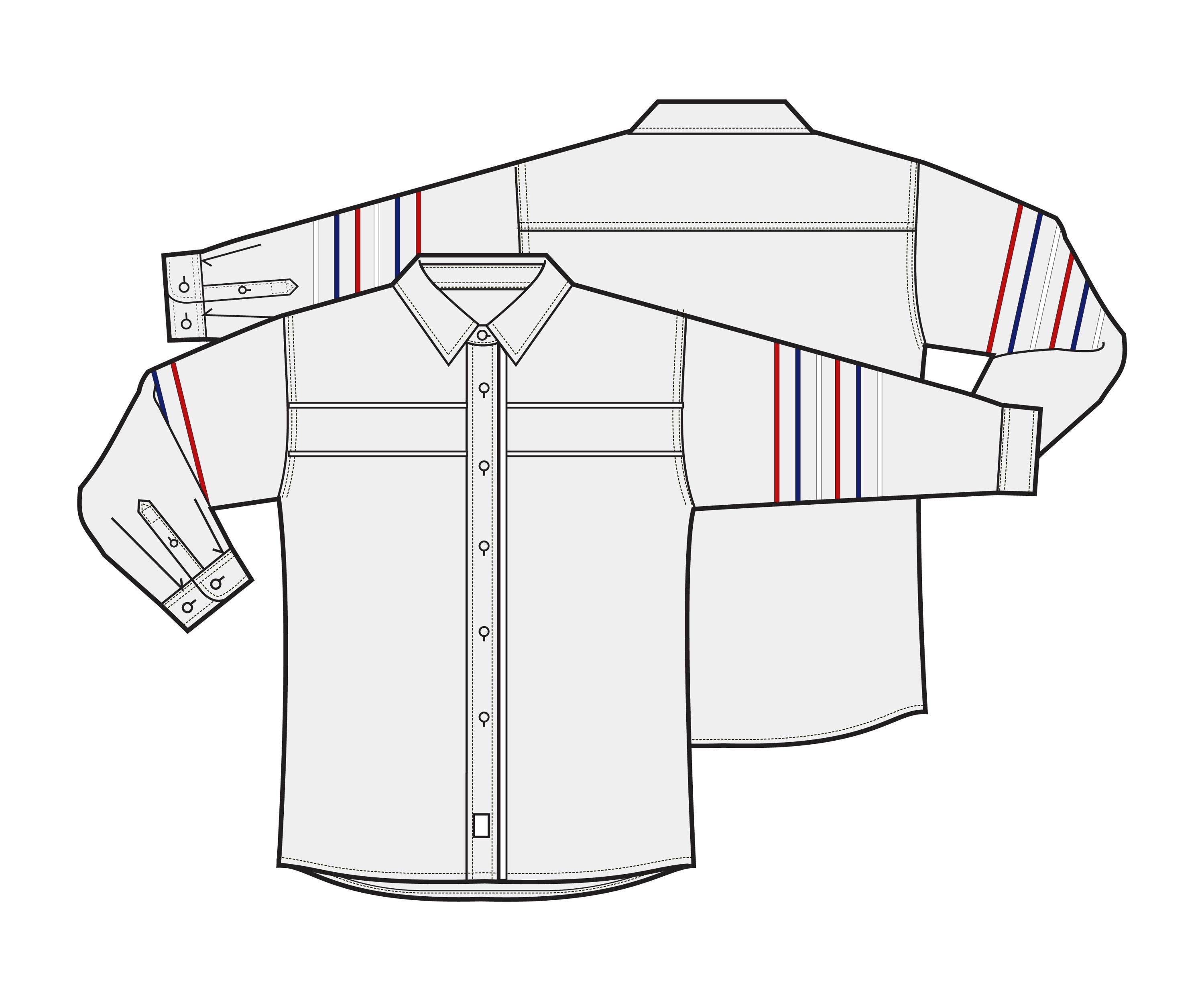 Woven Button Shirt Technical Fashion Illustration Vector Template Set ...