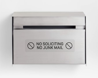 No Soliciting No Junk Mail Sticker 6in. x 1.2in Weather Resistant Vinyl, Black Type