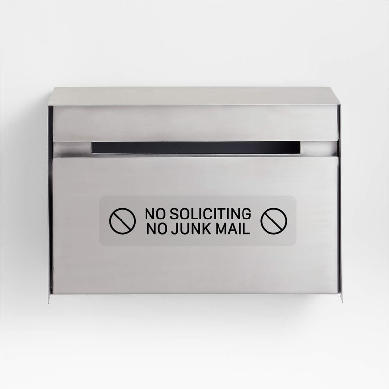 No Soliciting No Junk Mail Outdoor Sticker for Windows, Mailboxes, and Doors, Transparent with Black Text, Weather-Resistant