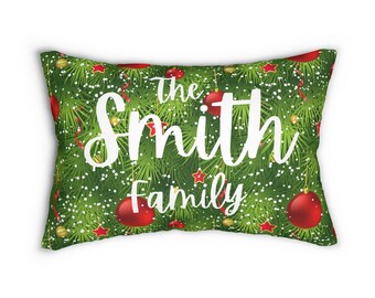 Christmas Personalized Pillow - Holiday Decor, Family Name Pillow, Tartan Cushion, Custom Xmas Gift, Festive Home Pillow