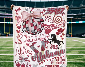 Personalized College Spirit Blanket, Alabama Pride, Bed Party, Custom College Decor, Commitment Day Gift, Class of 2026