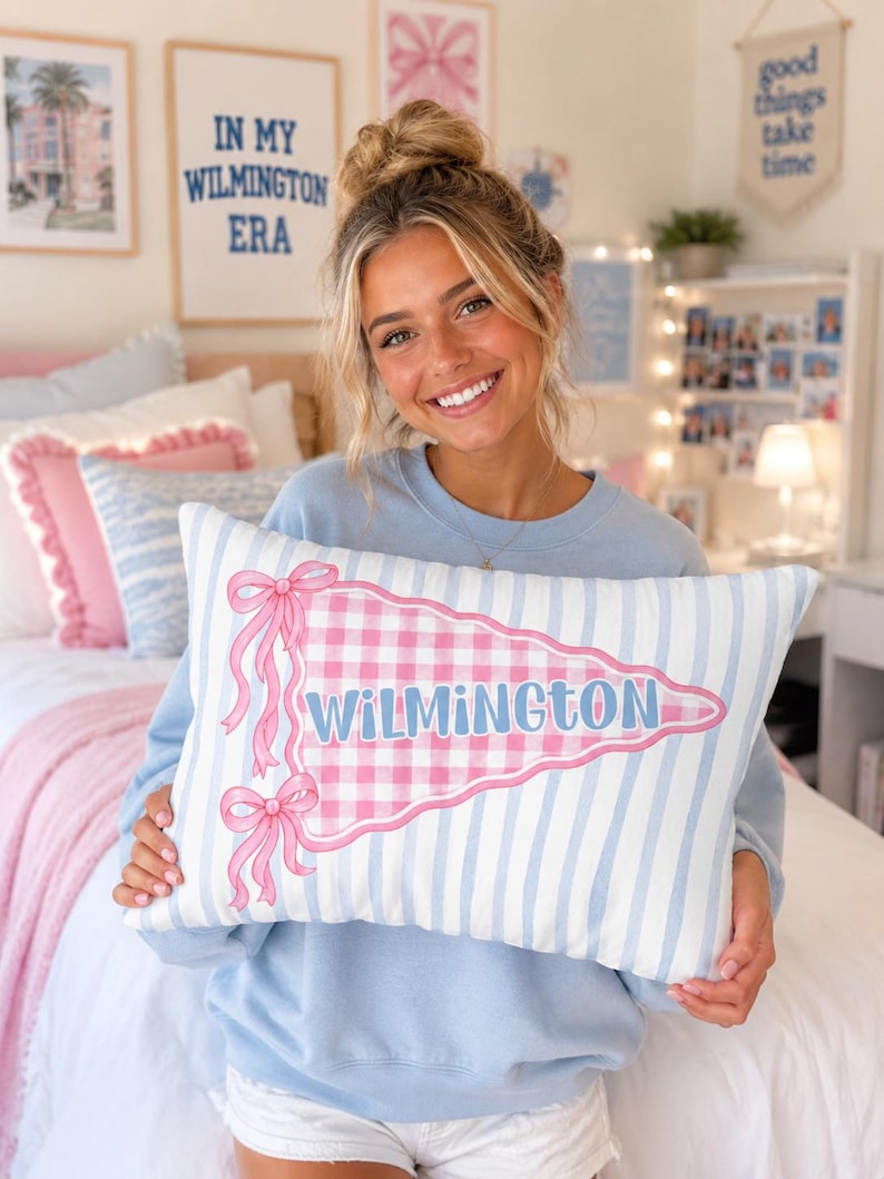 Personalized Sorority House or Dorm Room Pillow, Preppy College School Colors Custom Name Pillow, Roommate Present, Personalized gift image 1