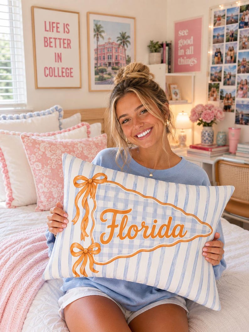 Personalized Sorority House or Dorm Room Pillow, Preppy College School Colors Custom Name Pillow, Roommate Present, Personalized gift image 3
