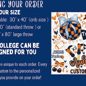 May include: Custom team blanket with an Auburn theme. The design includes a football, cowboy boots, a horse, and the text "Auburn Custom Team". Sizes available: 30" x 40", 50" x 60", and 60" x 80".