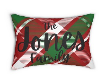 Christmas Plaid Personalized Pillow - Holiday Decor, Family Name Pillow, Tartan Cushion, Custom Xmas Gift, Festive Home Pillow