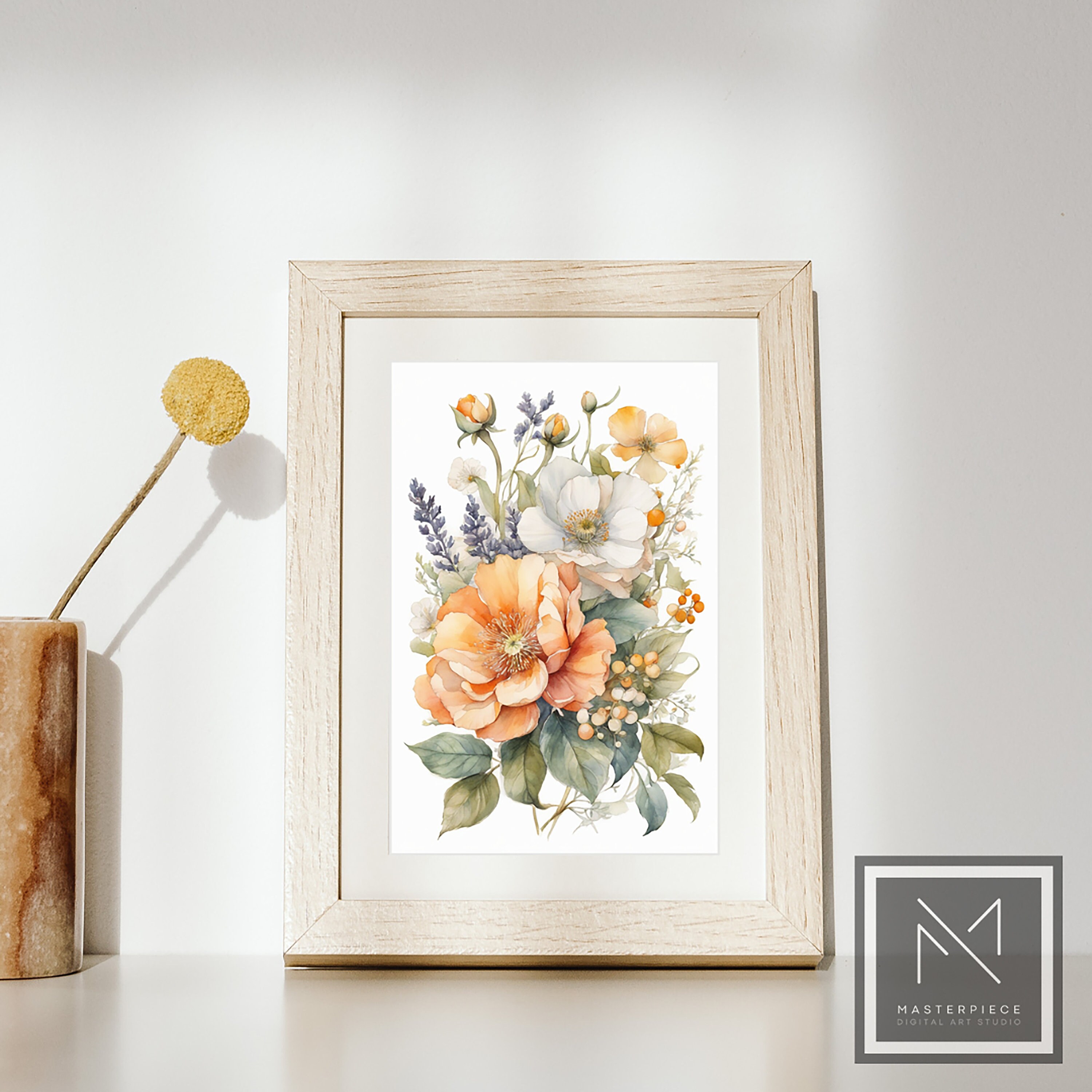 Set of 3 Antique Floral Wall Art Prints Pink, White, Yellow Flowers