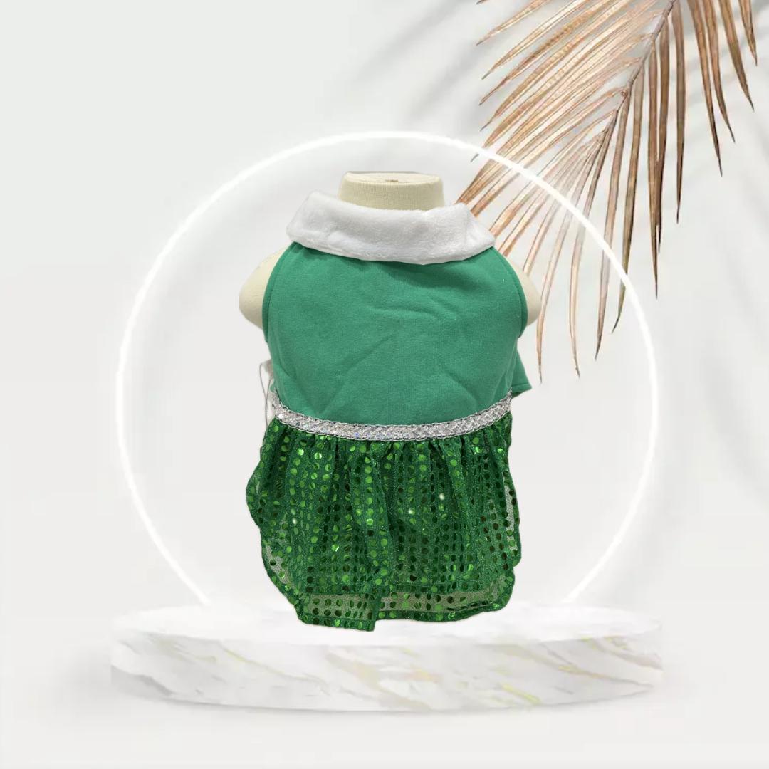 green velvet dog dress Designer Handmade Green Christmas Tree Dog Dress | Poshdoglife.com