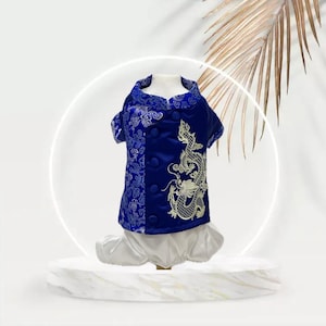 Vestidos tradicionais vietnamitas ou Ao Dai para seu cão/gato macho (animal de estimação) - Calças azuis e brancas