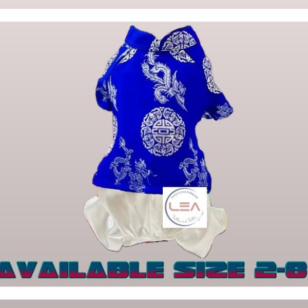 Traditional Vietnamese Dresses or Ao Dai for Your Male/Female Dog/Cat (Pet) Blue with White Pants