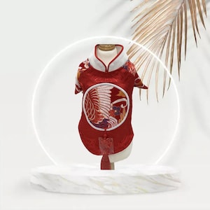 Vestidos tradicionais vietnamitas ou Ao Dai ou Cheongsam para seu cão/gato macho (animal de estimação) - Vermelho