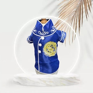 Vestidos tradicionais vietnamitas ou Ao Dai ou Cheongsam para seu cão/gato macho (animal de estimação) - Azul