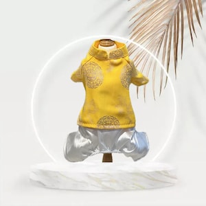 Vestidos tradicionais vietnamitas ou Ao Dai para seu cão/gato macho/fêmea (animal de estimação) amarelo com calças brancas