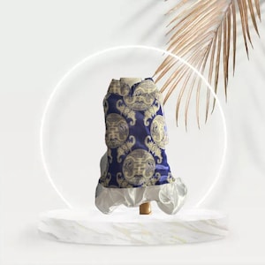 Vestidos tradicionais vietnamitas ou Ao Dai para seu cão/gato macho e fêmea (animal de estimação) - Azul com calças brancas