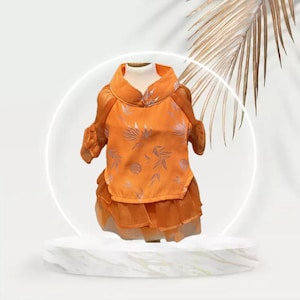 Vestidos tradicionais vietnamitas ou Ao Dai para sua cadela/gata (animal de estimação) - Laranja