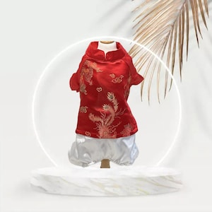 Vestidos tradicionais vietnamitas ou Ao Dai para seu cão/gato macho/fêmea (animal de estimação) vermelho com calças brancas
