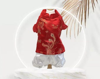 Traditional Vietnamese Dresses or Ao Dai for Your Male/Female Dog/Cat (Pet) Red with White Pants