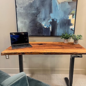 Office desk live edge rustic office furniture standing desk wood reclaimed sit stand executive desk