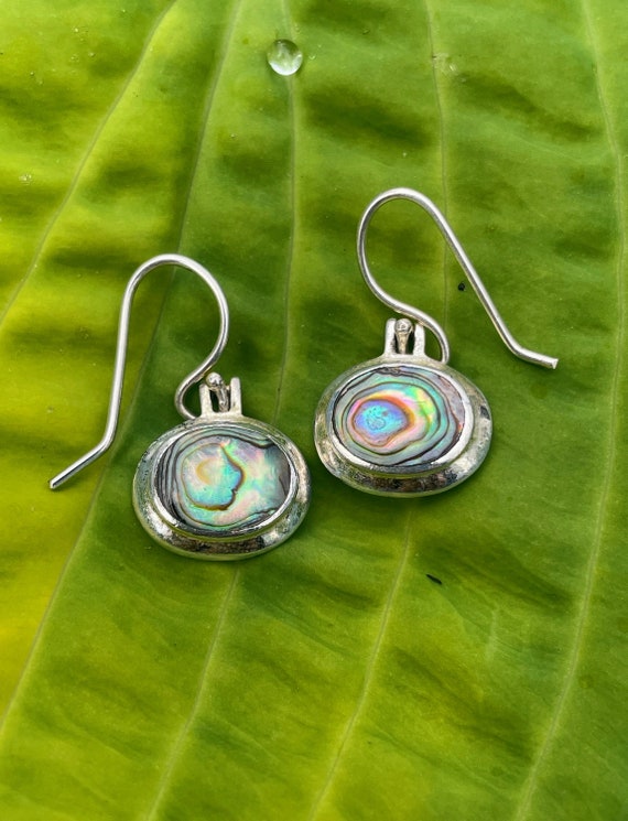 Abalone and Sterling Silver Oval Dangle Earrings - image 1