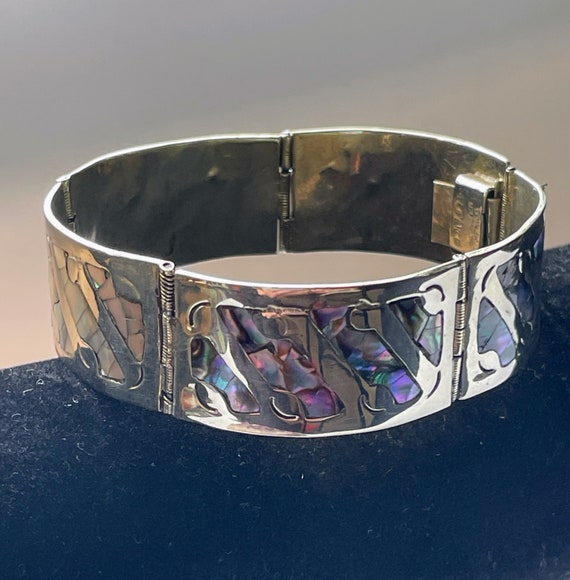 Abalone and alpaca silver panel bracelet - image 3