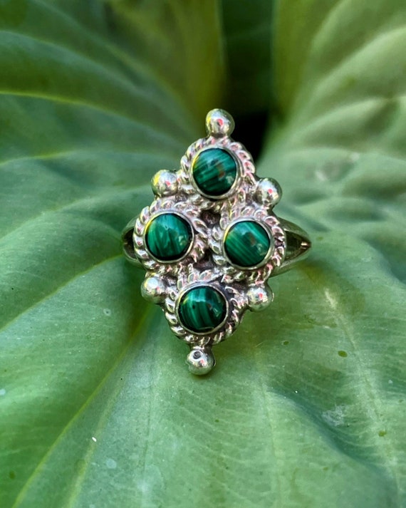 Taxco Mexico Malachite and Sterling Silver  Four S