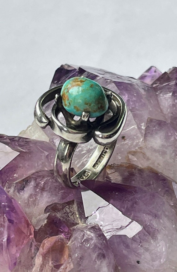 Sterling Silver and Turquoise Cabochon Modernist … - image 2
