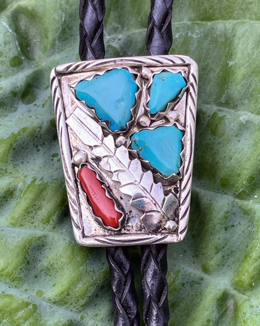 Vintage Navajo Sterling Silver, Turquoise, and Coral Bolo Tie - Etsy