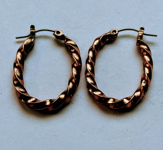 Solid Copper Twisted Hoop Earrings - image 1